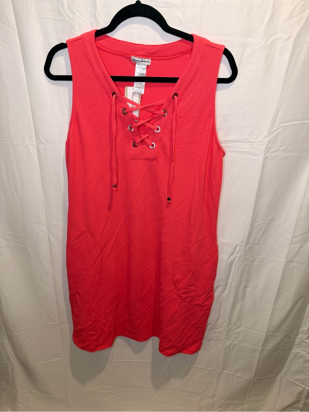 Tommy Bahama Coral Lace-Up Sleeveless Mini Dress